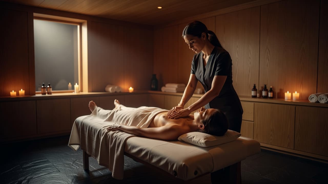 A therapist giving a gentle lymphatic massage to a client in a spa.